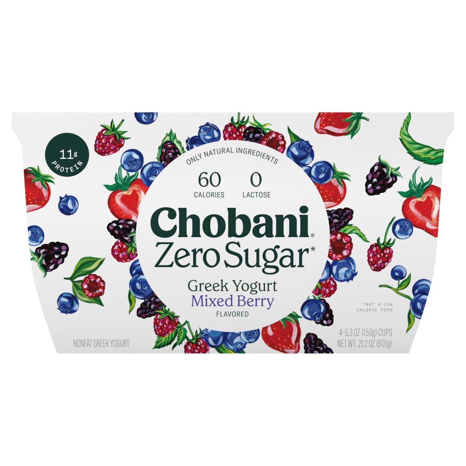 Chobani Zero Sugar Mixed Berry Flavored Nonfat Greek Yogurt, 5.3