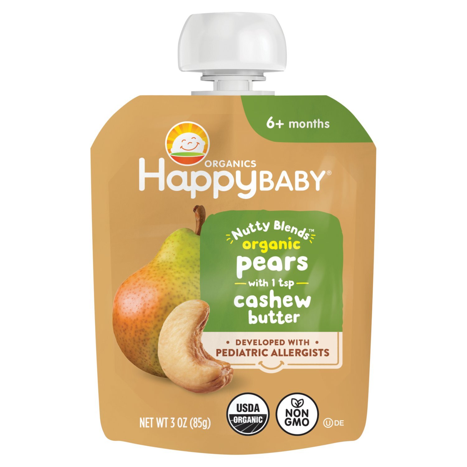 Happy Baby Organics Nutty Blends Organic Pears with Cashew Butter Baby Foods, 6+ Months, 3 oz Image 1 of 9
