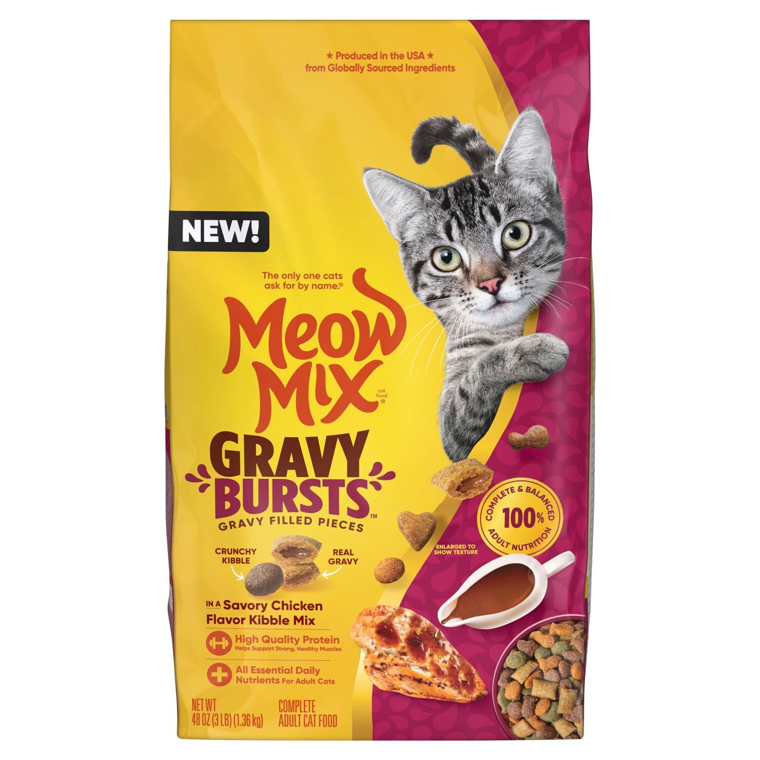meow出品 Meow Mix Gravy Bursts Complete Adult Cat Food, 48 oz - The Fresh