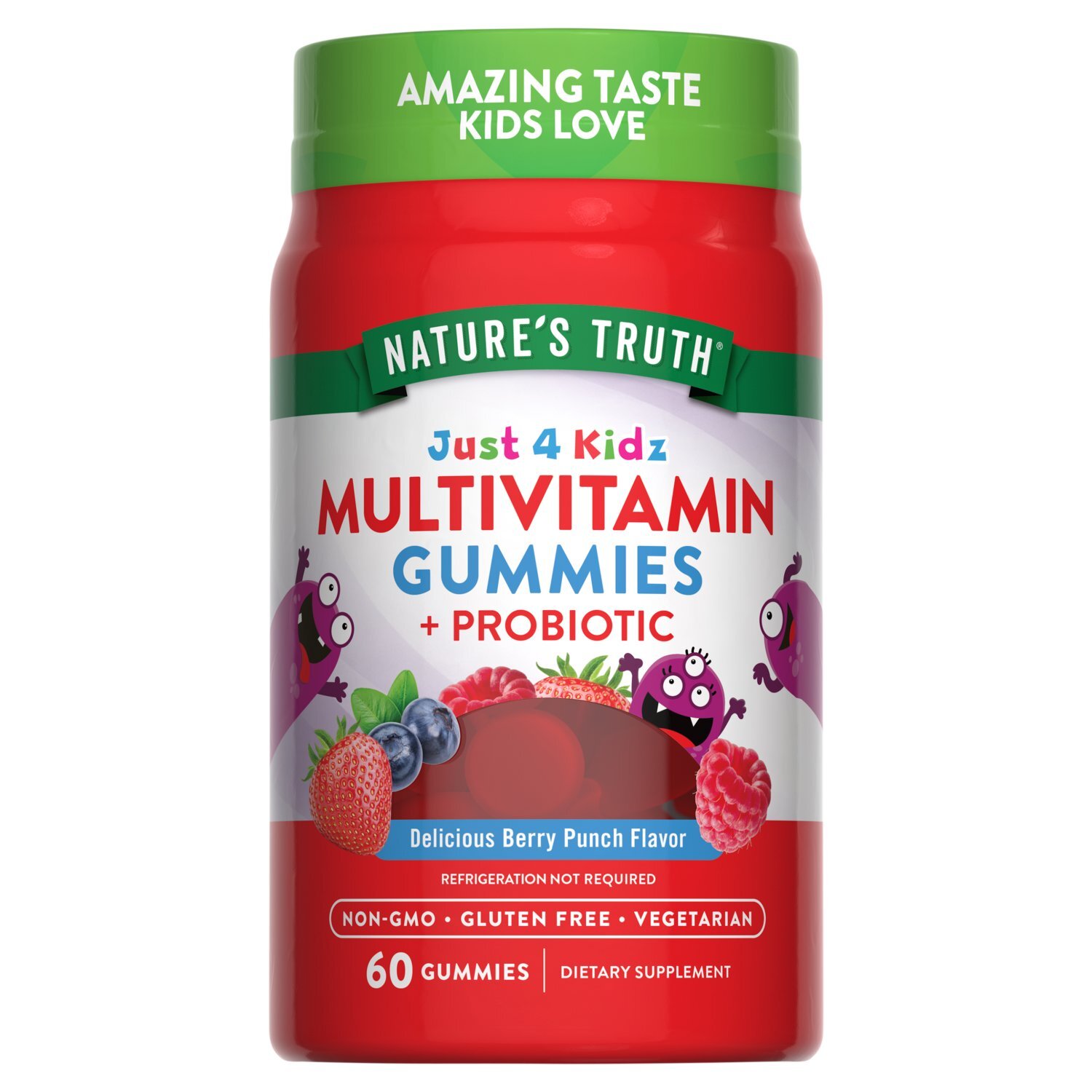 Nature's Truth Just 4 Kidz Berry Punch Flavor Multivitamin + Probiotic Dietary Supplement, 60 count Image 1 of 9