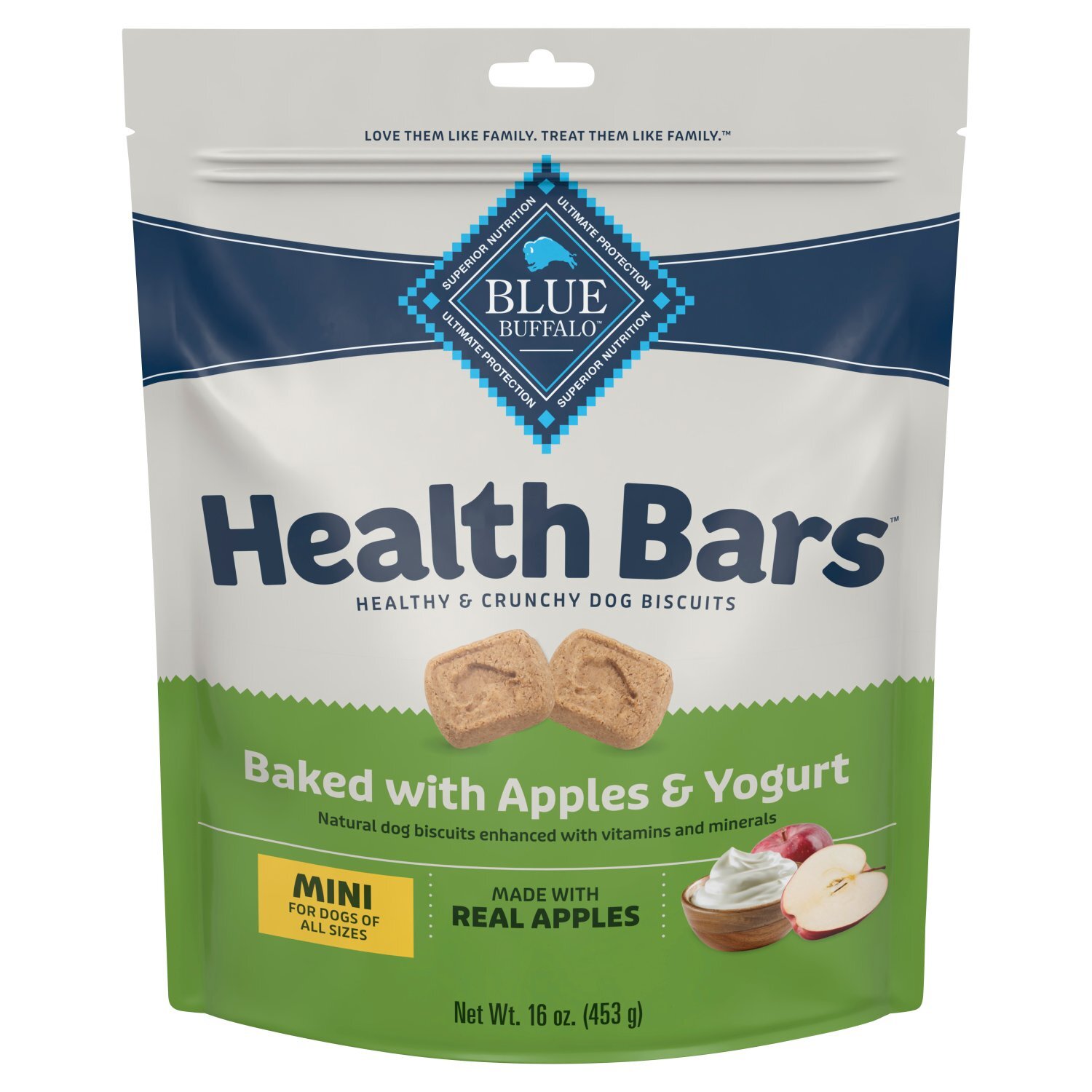 Blue Buffalo Health Bars Baked with Apples & Yogurt Mini Healthy & Crunchy Dog Biscuits, 16 oz Image 1 of 4