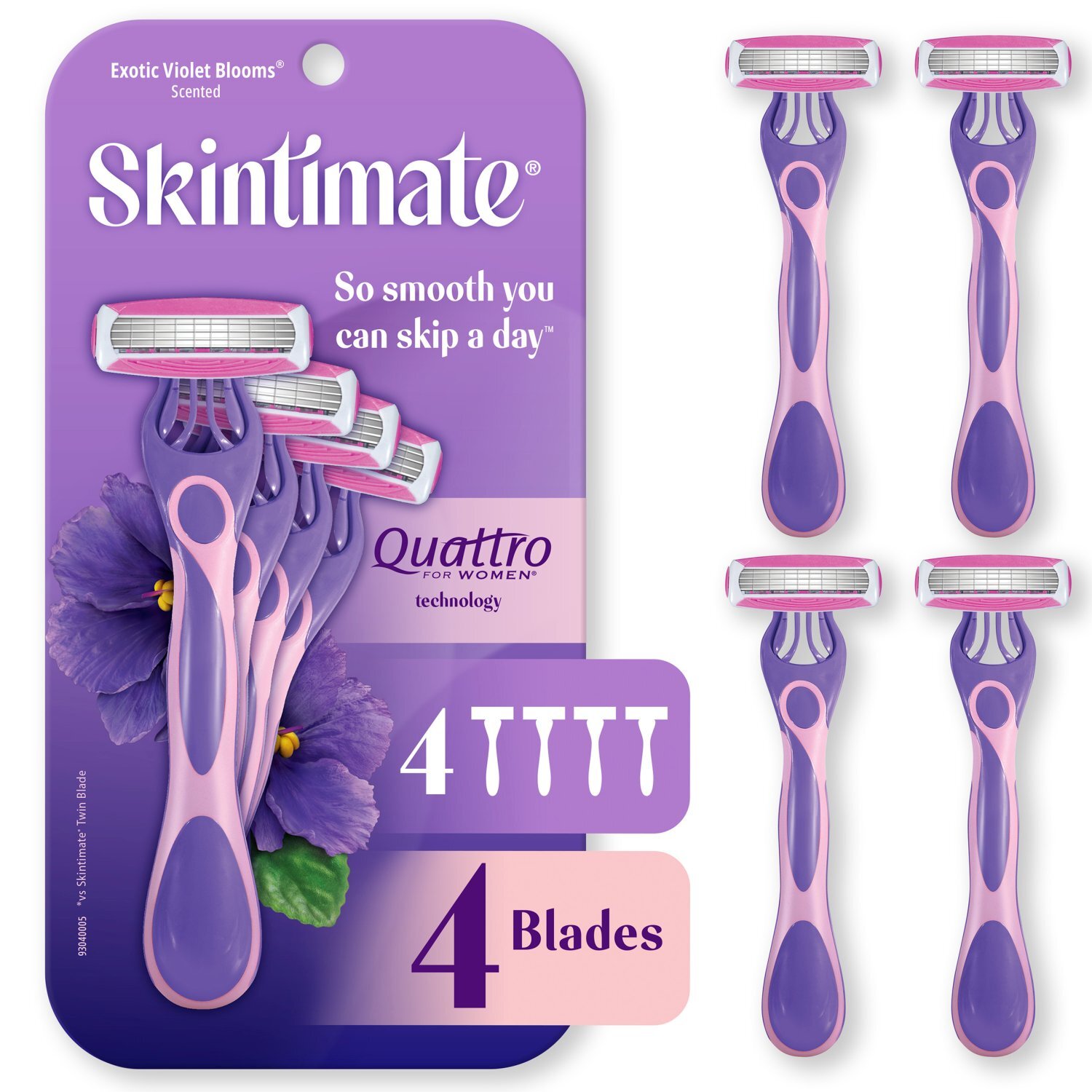 Skintimate Exotic Violet Blooms 4 Blades Disposable Razor, 4 count
