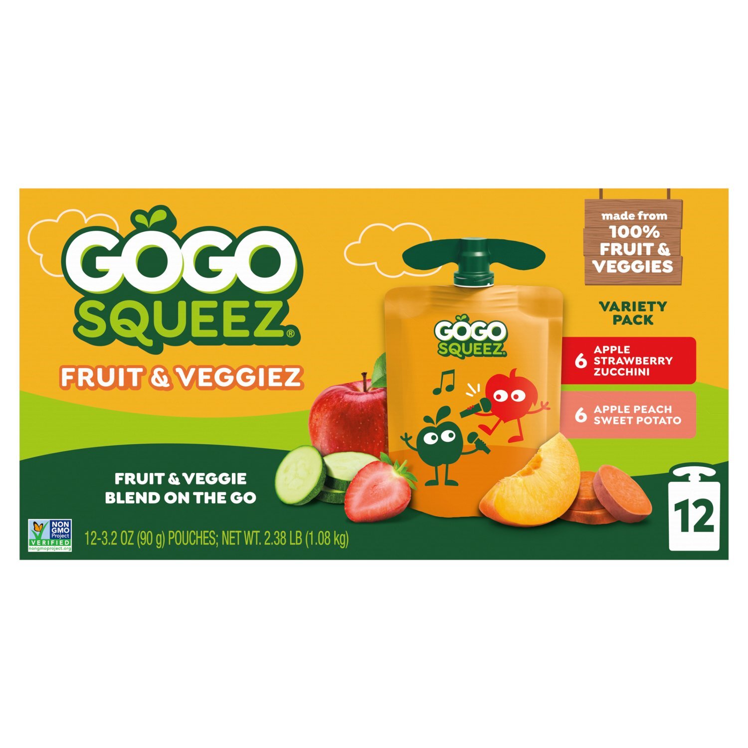 泡沫ページ GoGo squeeZ Fruit & VeggieZ No Sugar Added Peach/Strawberry