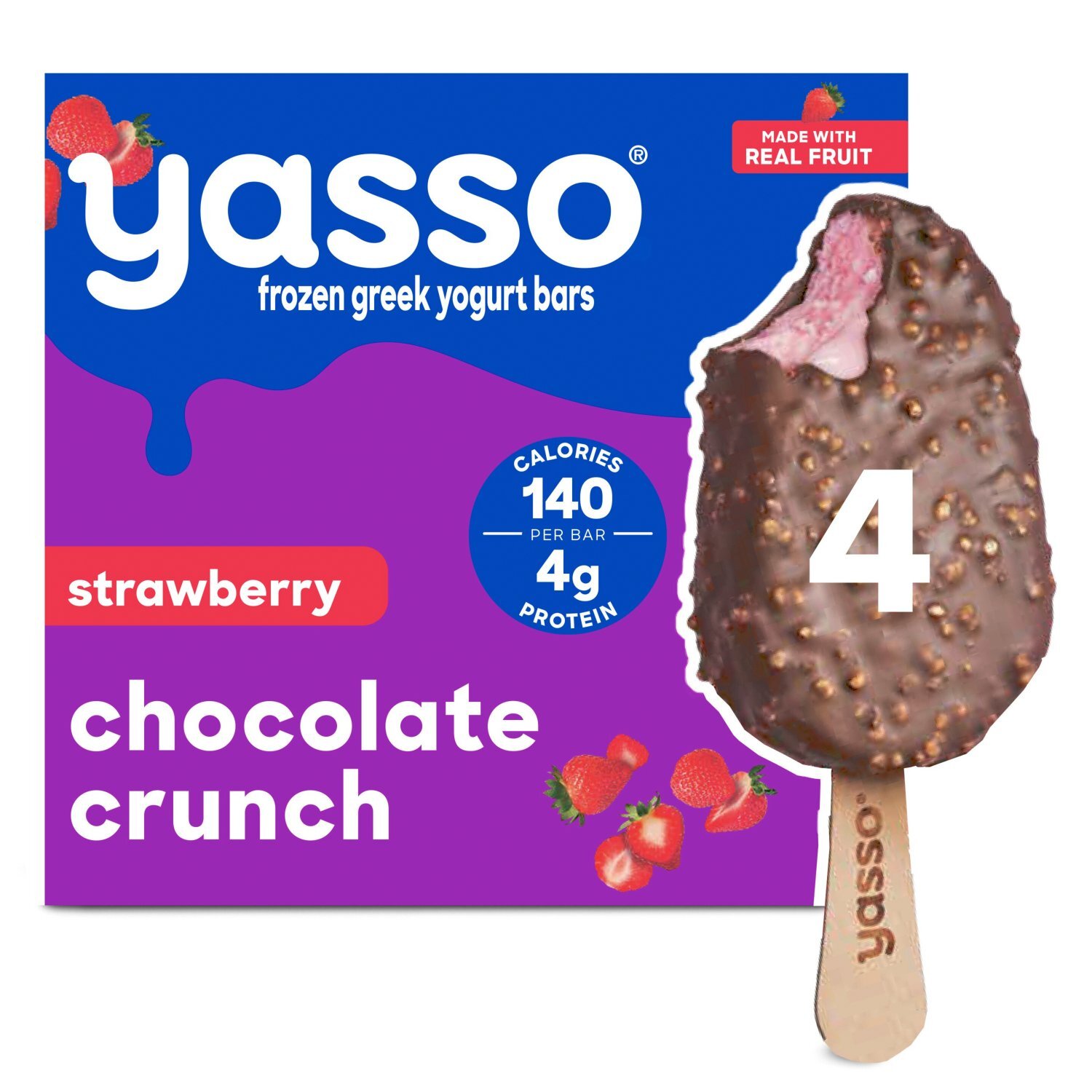 Yasso Strawberry Chocolate Crunch Frozen Greek Yogurt Bars, 4