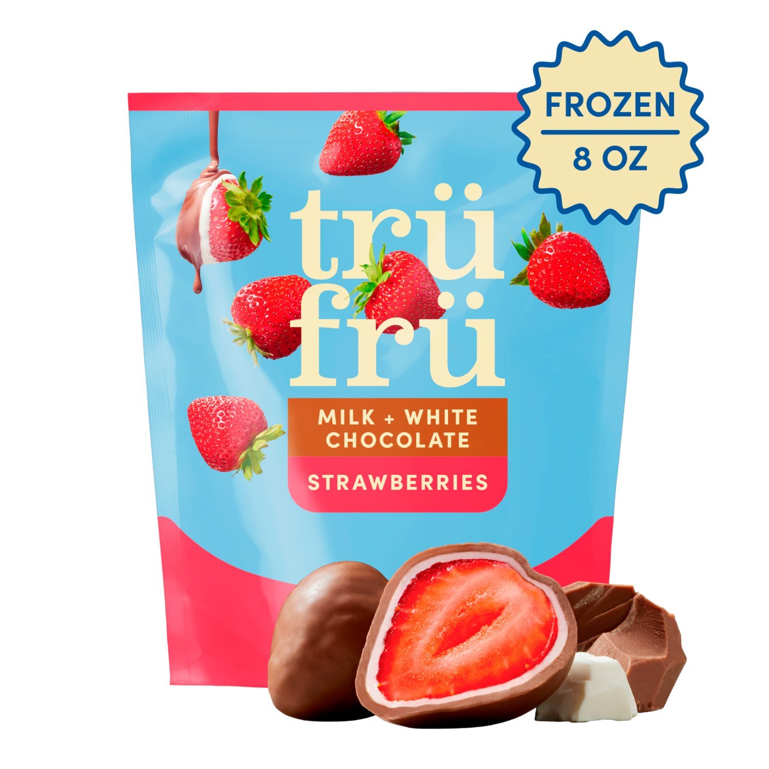 Trü Frü Milk + White Chocolate Frozen Fresh Strawberries, 8 oz Image 1 of 8