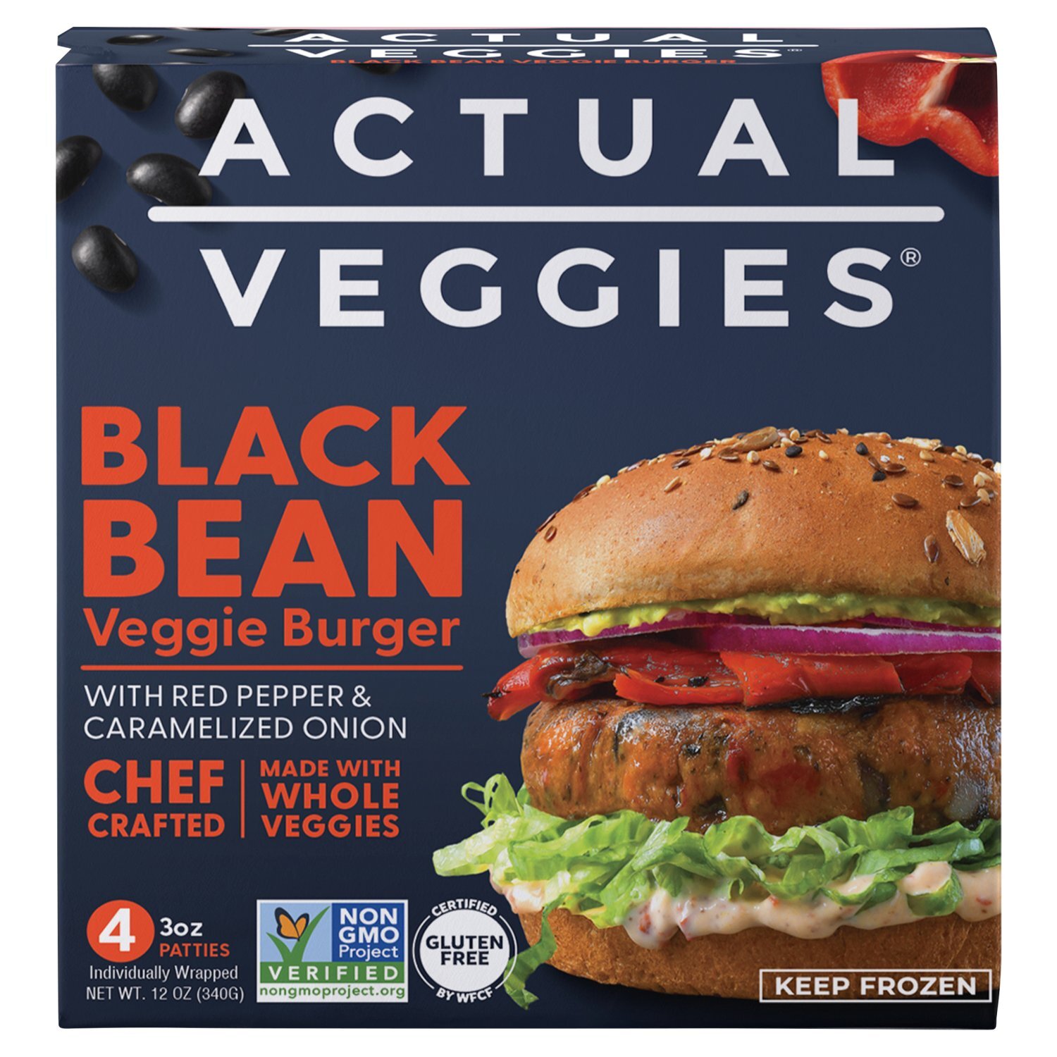 Actual Veggies Black Bean Veggie Burger, 4 count, 12 oz Image 1 of 6