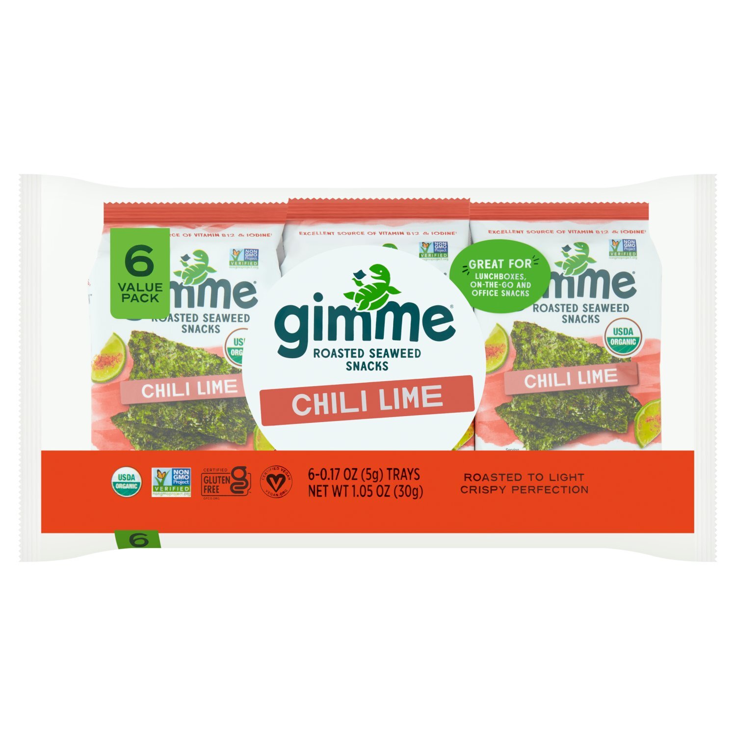 Gimme Chili Lime Roasted Seaweed Snacks Value Pack, 0.17 oz, 6