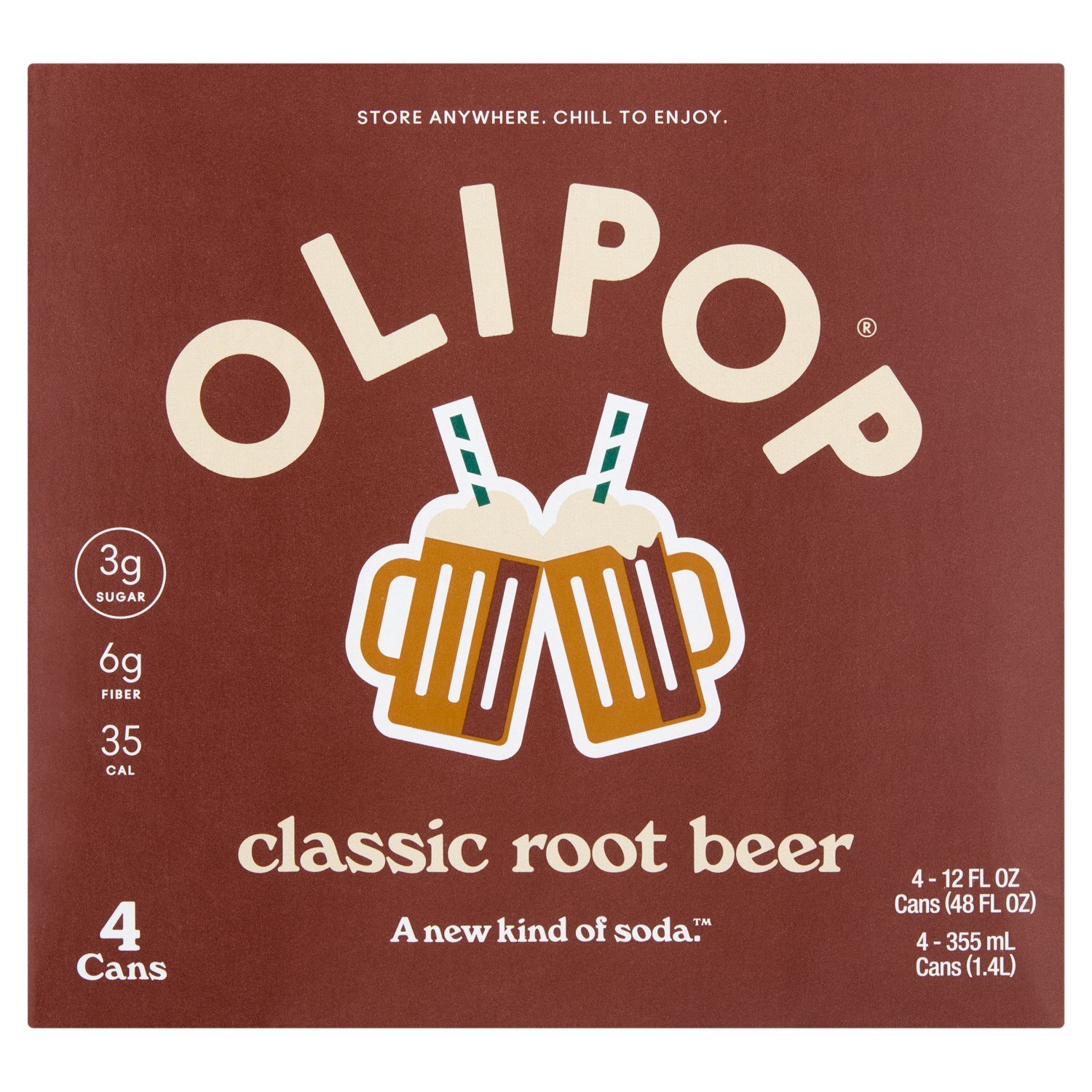 Olipop Classic Root Beer Soda, 12 fl oz, 4 count Image 1 of 6