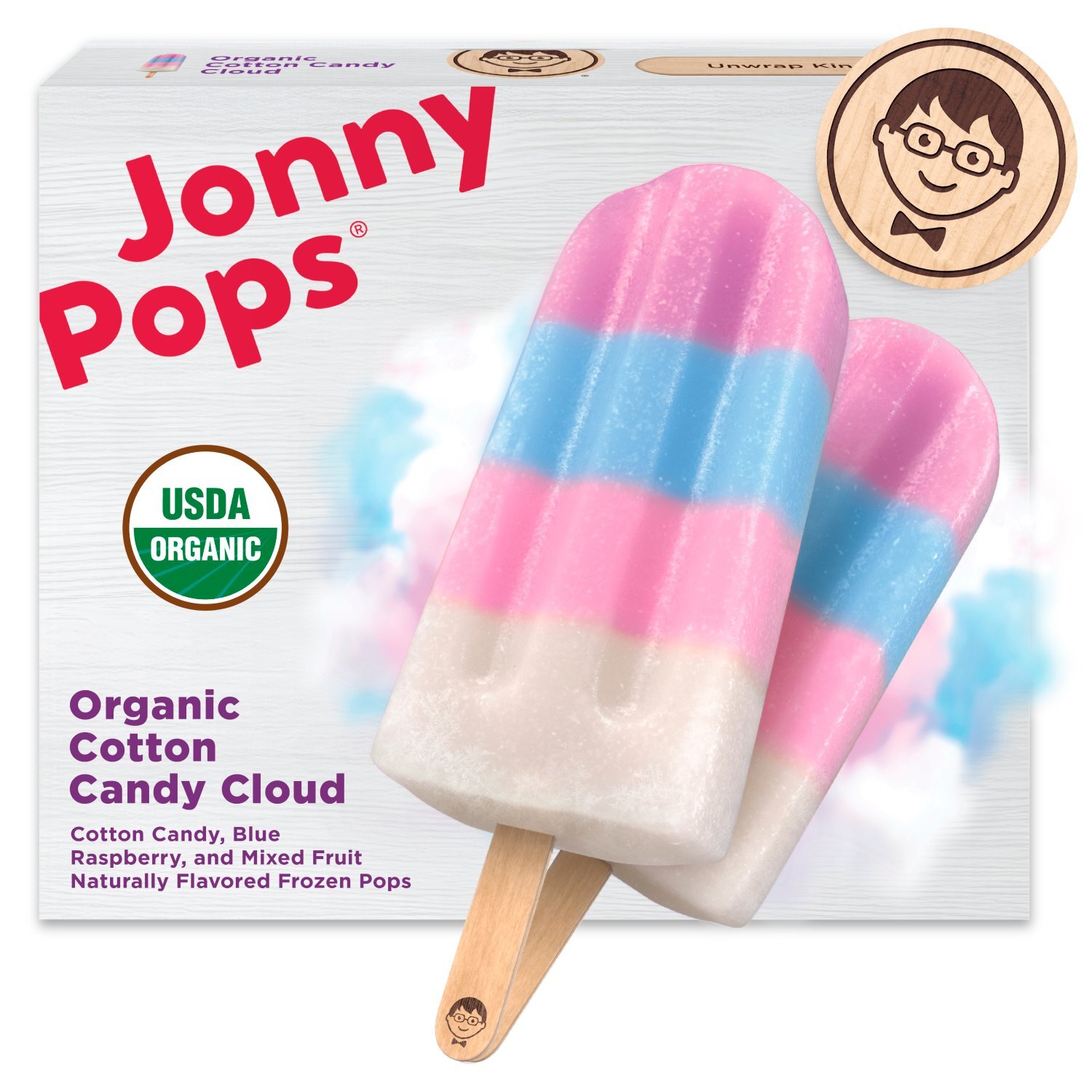 JonnyPops Organic Cotton Candy Cloud Pops, 1.85 fl oz, 8 count Image 1 of 10