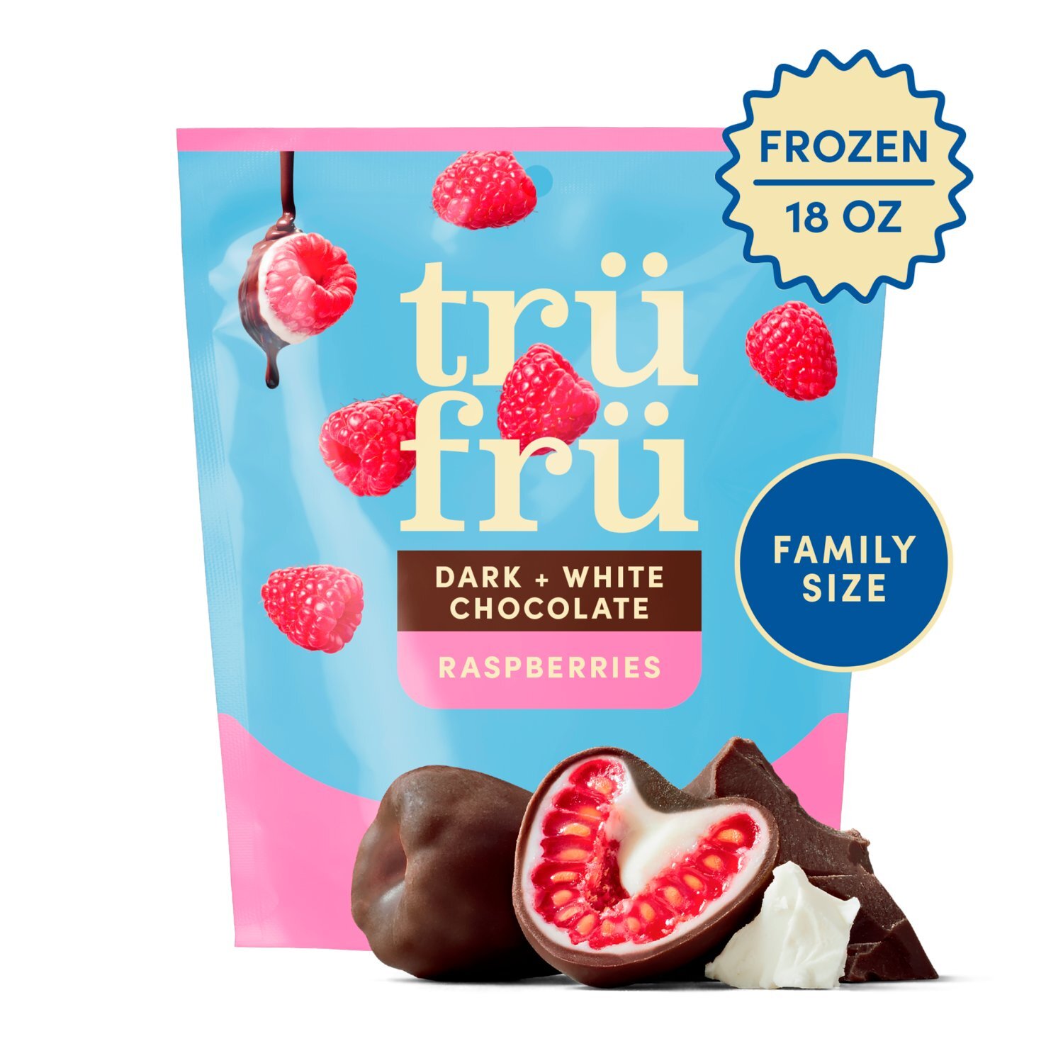 Trü Frü Dark + White Chocolate Frozen Fresh Raspberries Family Size, 18 oz Image 1 of 7