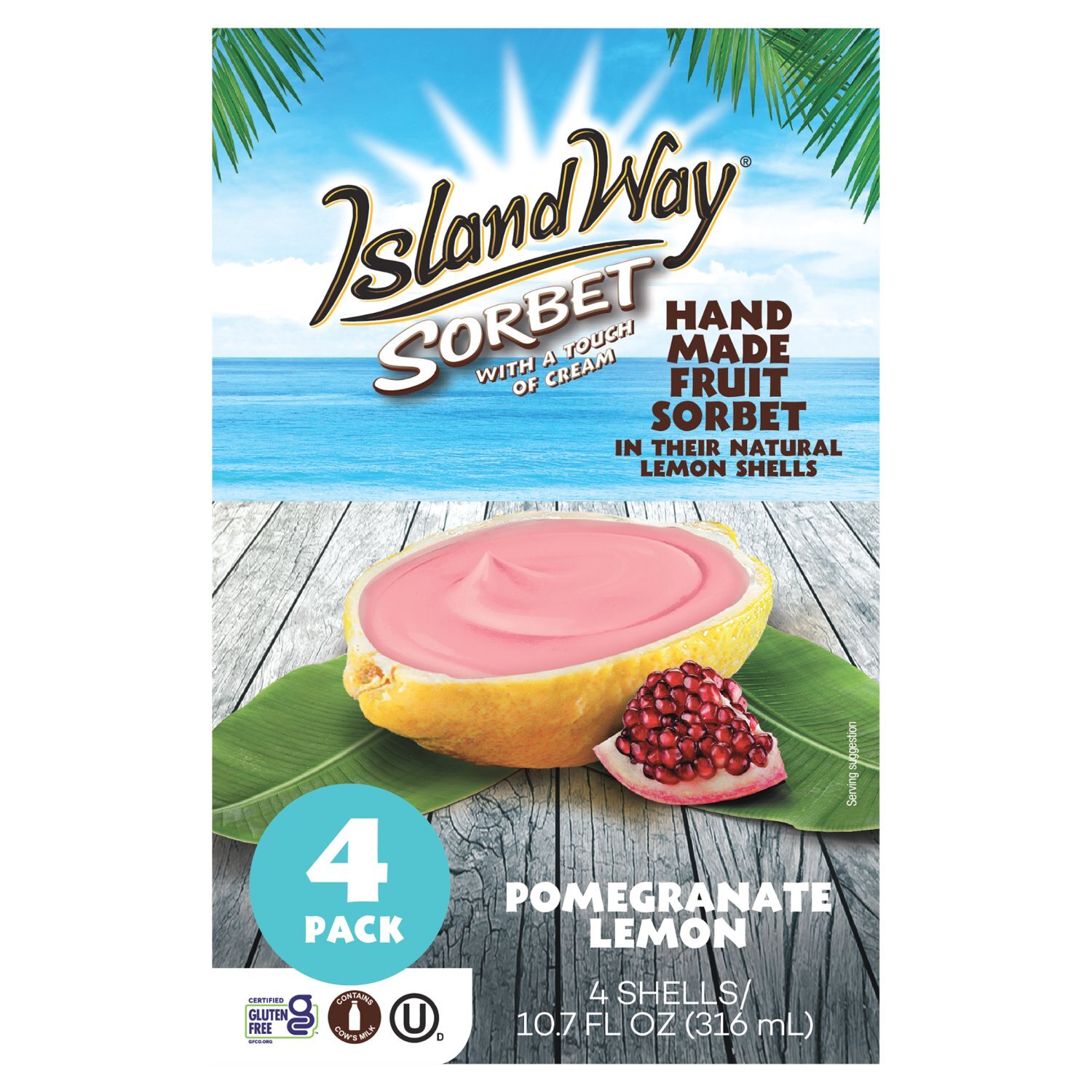 Sorbet - Crucial × Paragon ① Island Way Pomegranate Lemon Sorbet, 4 count, 10.7 fl oz - Price Rite