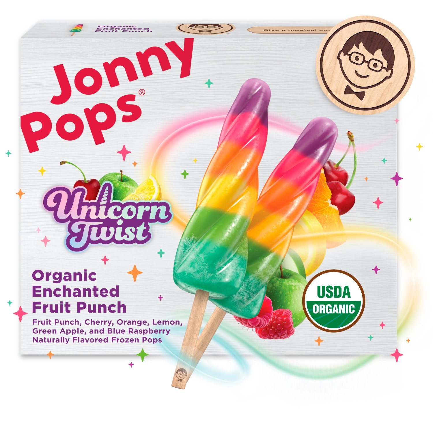 JonnyPops Organic Enchanted Fruit Punch Unicorn Twist Pops, 1.12 fl oz, 6 count Image 1 of 10
