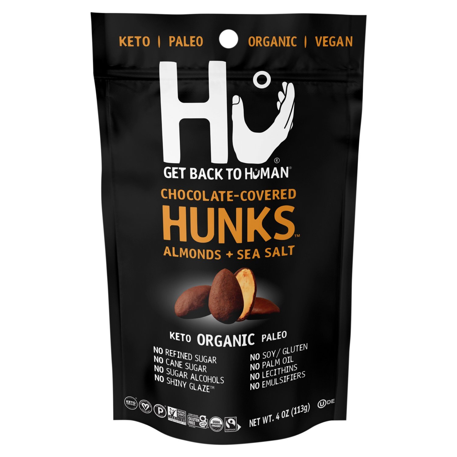 Hu Hunks Organic Chocolate-Covered Almonds + Sea Salt Snacks, 4 oz Image 1 of 6