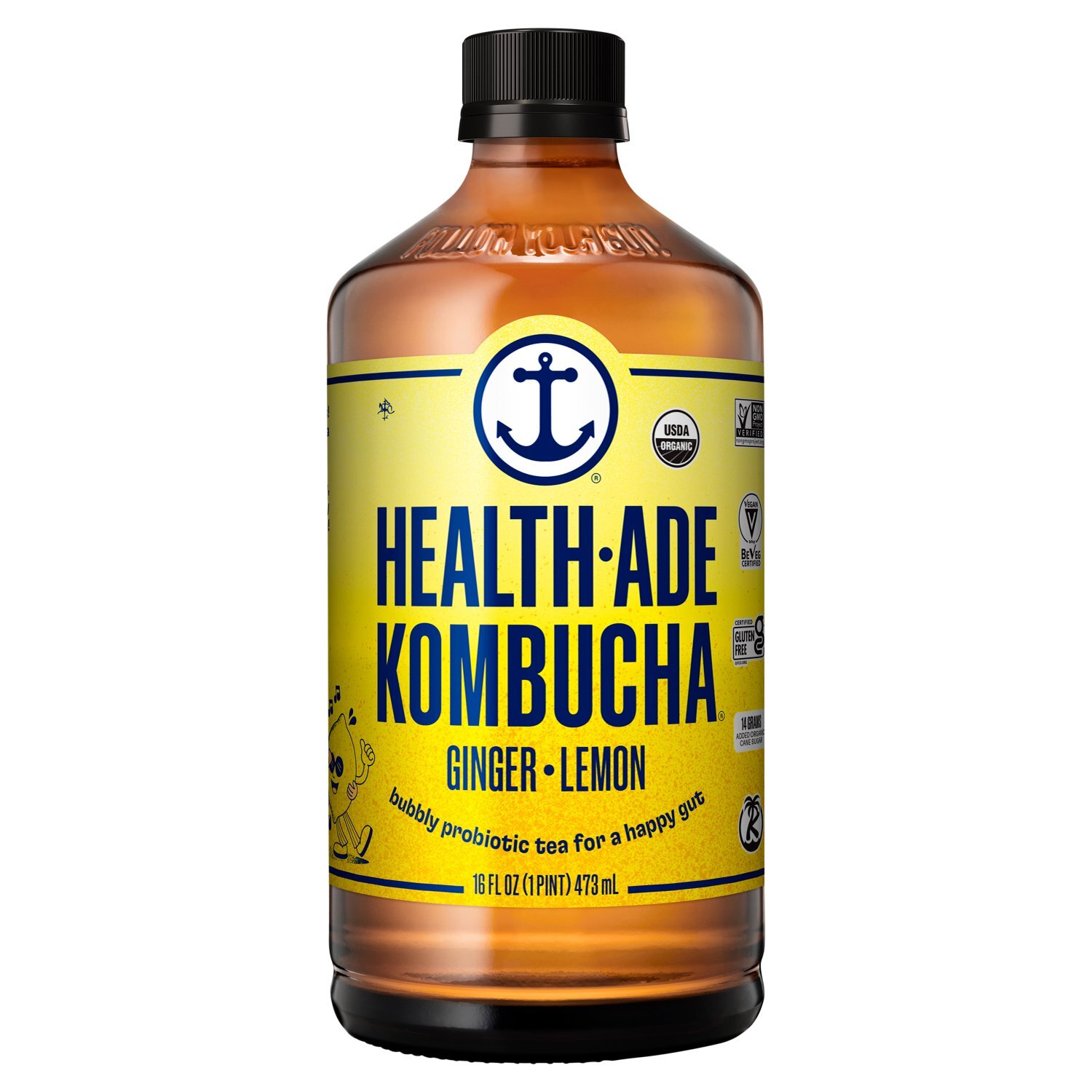 Health-Ade Kombucha Ginger-Lemon Bubbly Probiotic Tea, 16 fl oz