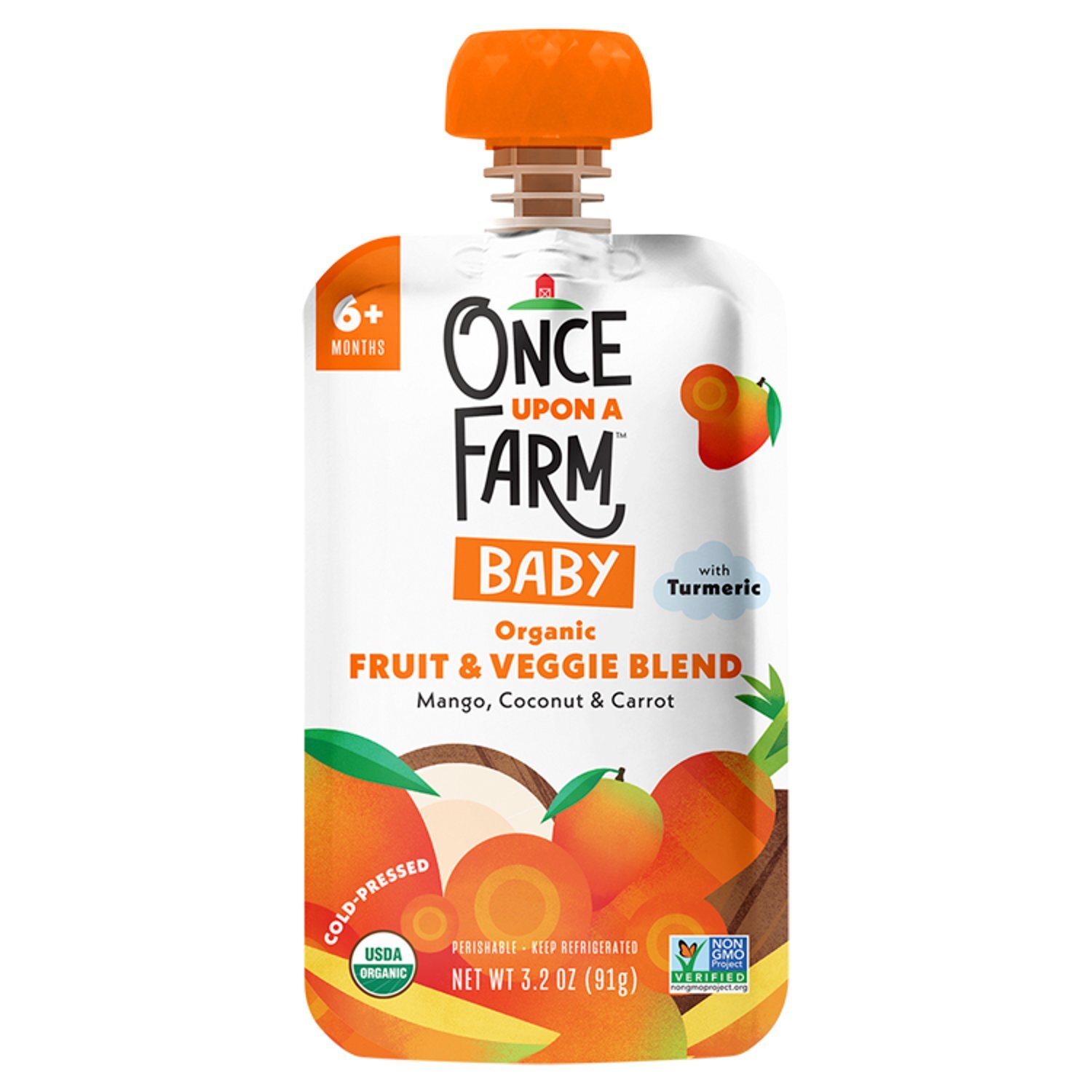 Once Upon a Farm Organic Fruit & Veggie Blend with Turmeric Baby Food, 6+ Months, 3.2 oz Image 1 of 4