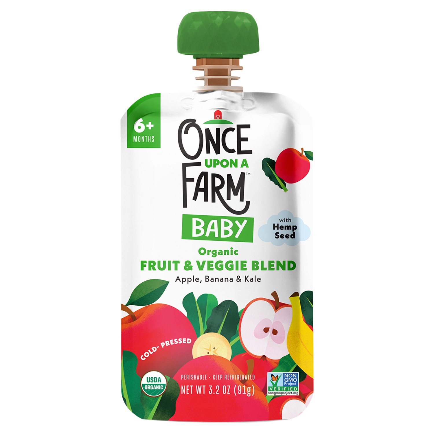 Once Upon a Farm Organic Apple, Banana & Kale Fruit & Veggie Blend Baby Food, 6+ Months, 3.2 oz Image 1 of 4
