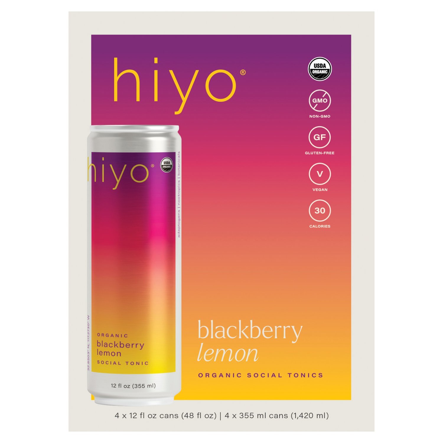 Hiyo Blackberry Lemon Organic Social Tonics, 12 fl oz, 4 count Image 1 of 6
