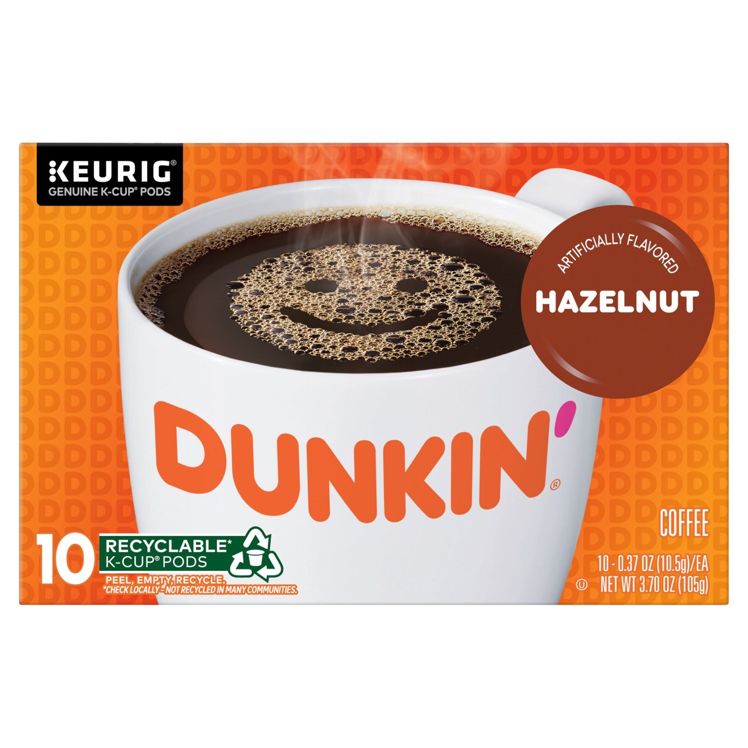 Dunkin' Donuts Hazelnut Coffee K-Cup Pods, 0.37 oz, 10 count - The