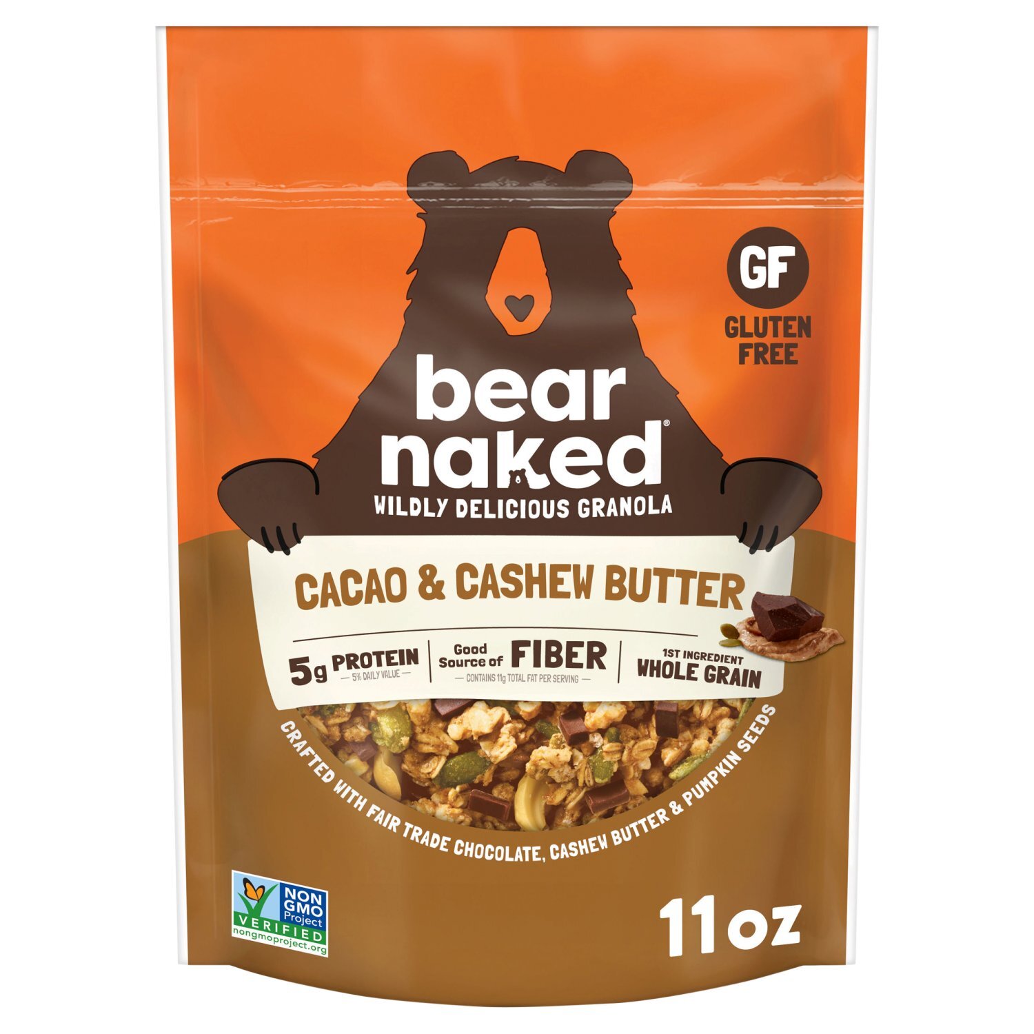 Bear Naked Cacao & Cashew Butter Granola, 5g Protein, Fiber, 11  oz Bag Image 1 of 11