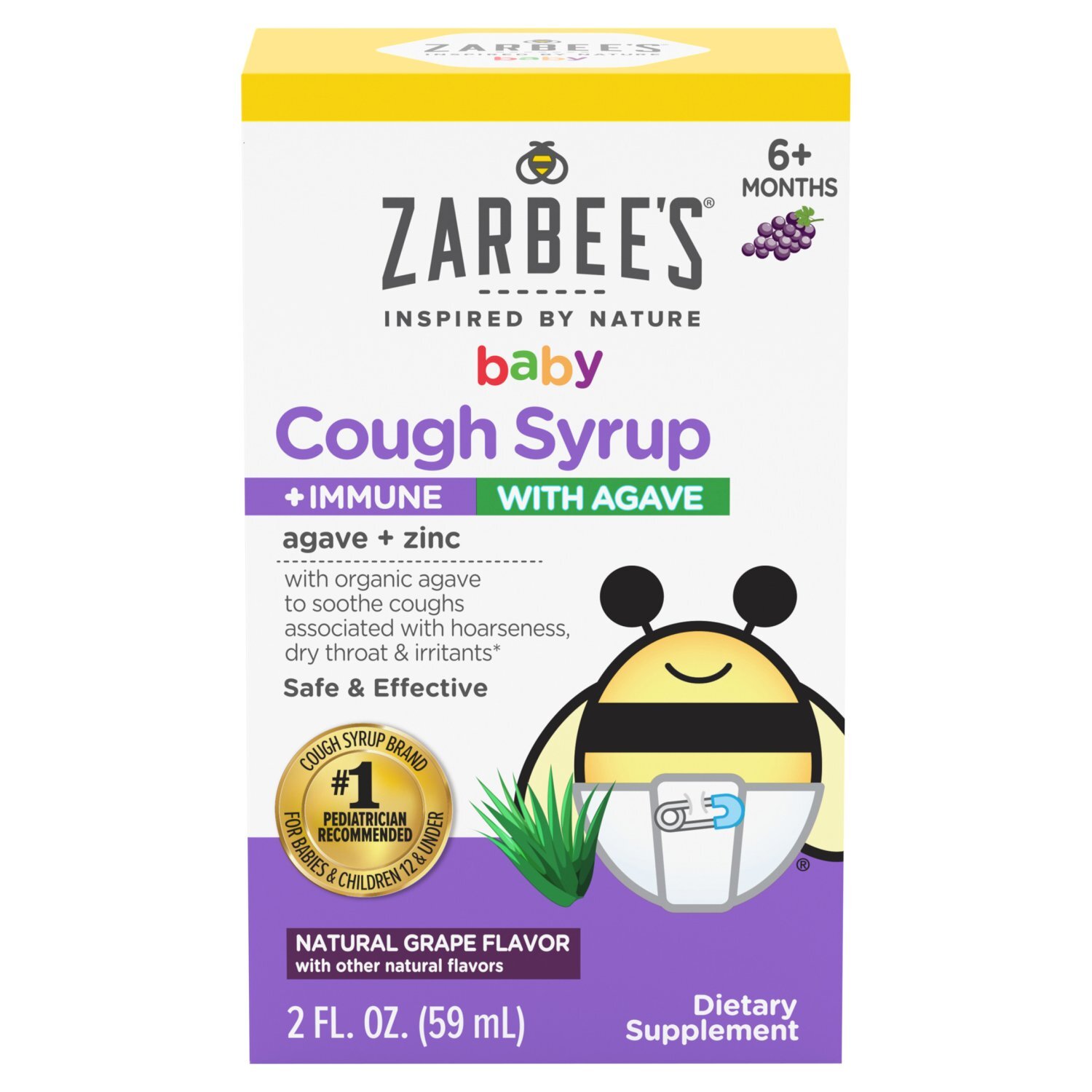 Zarbee's Baby Cough Syrup + Immune with Agave Dietary Supplement, 6+ Months, 2 fl oz Image 1 of 10